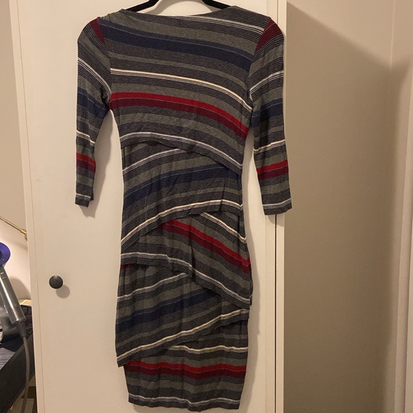 Anthropologie Bailey44 overlapping cotton dress in navy, burgundy, white, grey - Picture 5 of 5
